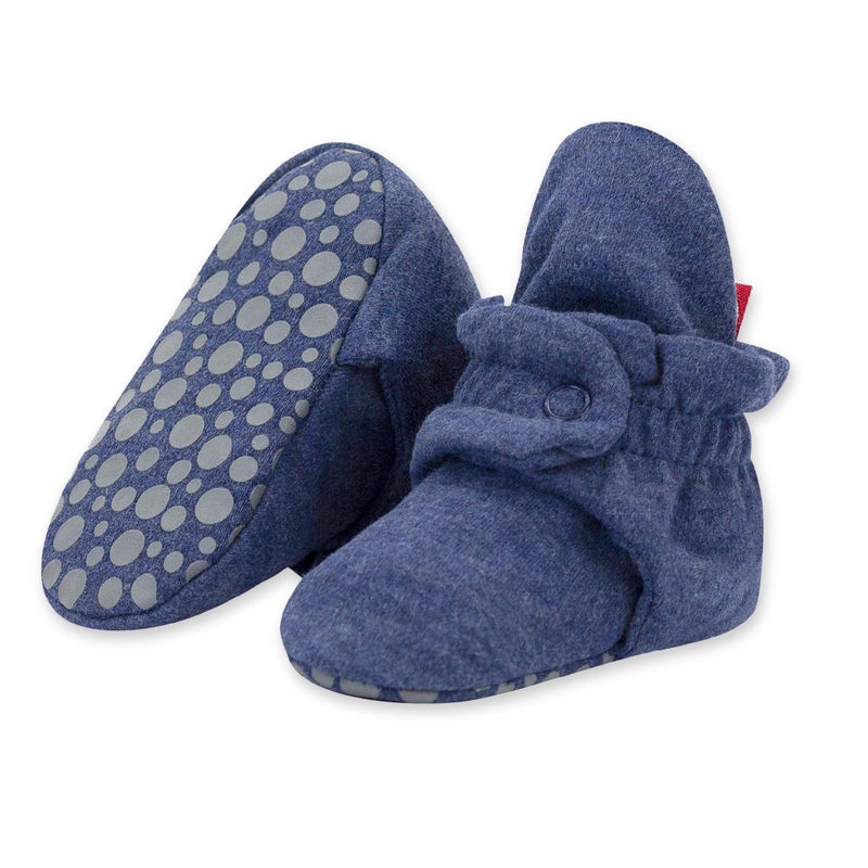 Zutano Unisex Organic Cotton Baby Booties With Gripper Soles, Heather Navy, 3M - Image 1